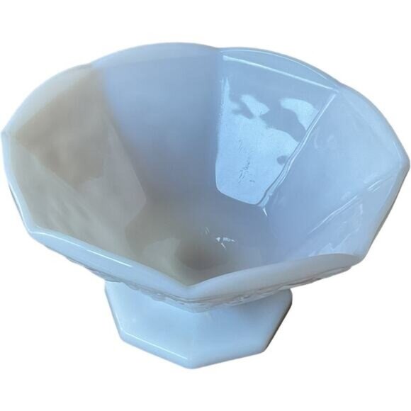 White Milk Glass Octagonal Grapevine Bowl - Picture 3 of 9